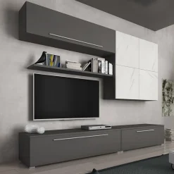 Garnero Arredamenti Parete attrezzata 268x209h cm moderna bianco marmo grafite Power Clearance