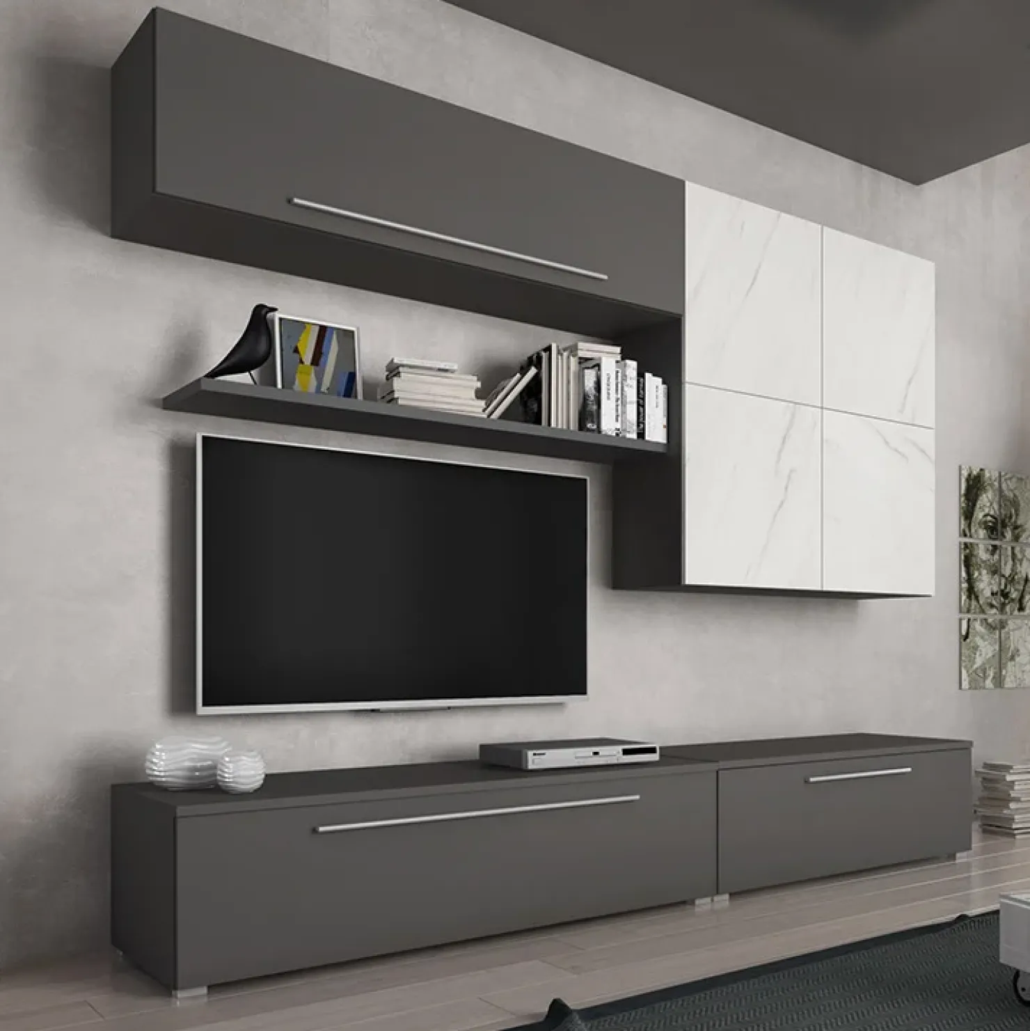 Garnero Arredamenti Parete attrezzata 268x209h cm moderna bianco marmo grafite Power Clearance