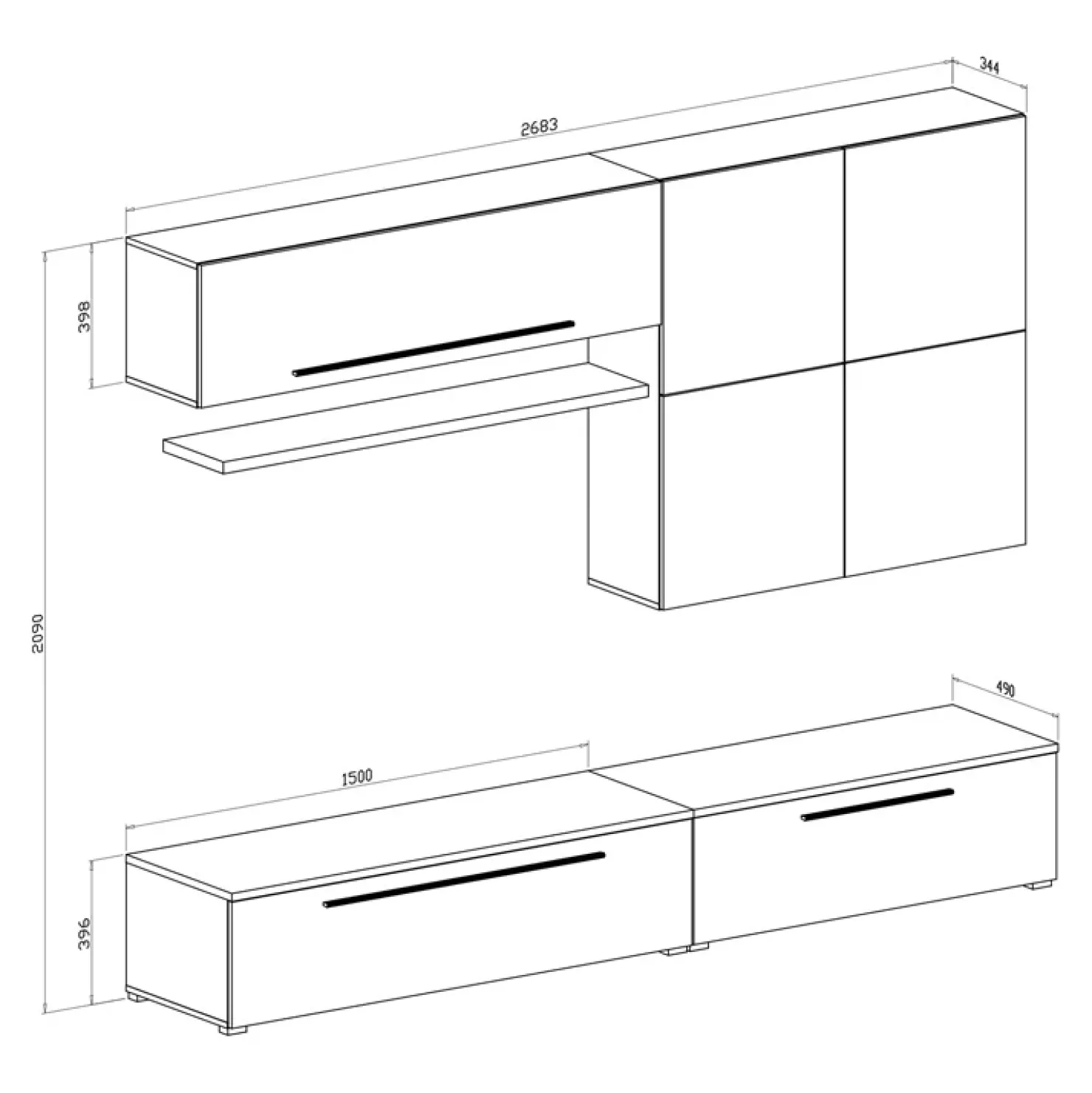 Garnero Arredamenti Parete attrezzata 268x209h cm moderna bianco marmo grafite Power Clearance