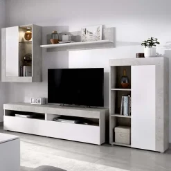 Garnero Arredamenti Parete attrezzata 254x294h cm moderna bianco opaco cemento Freddy Hot