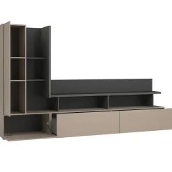 Garnero Arredamenti Parete attrezzata 325x180h cm moderna con vetrina beige grigio Matt Best