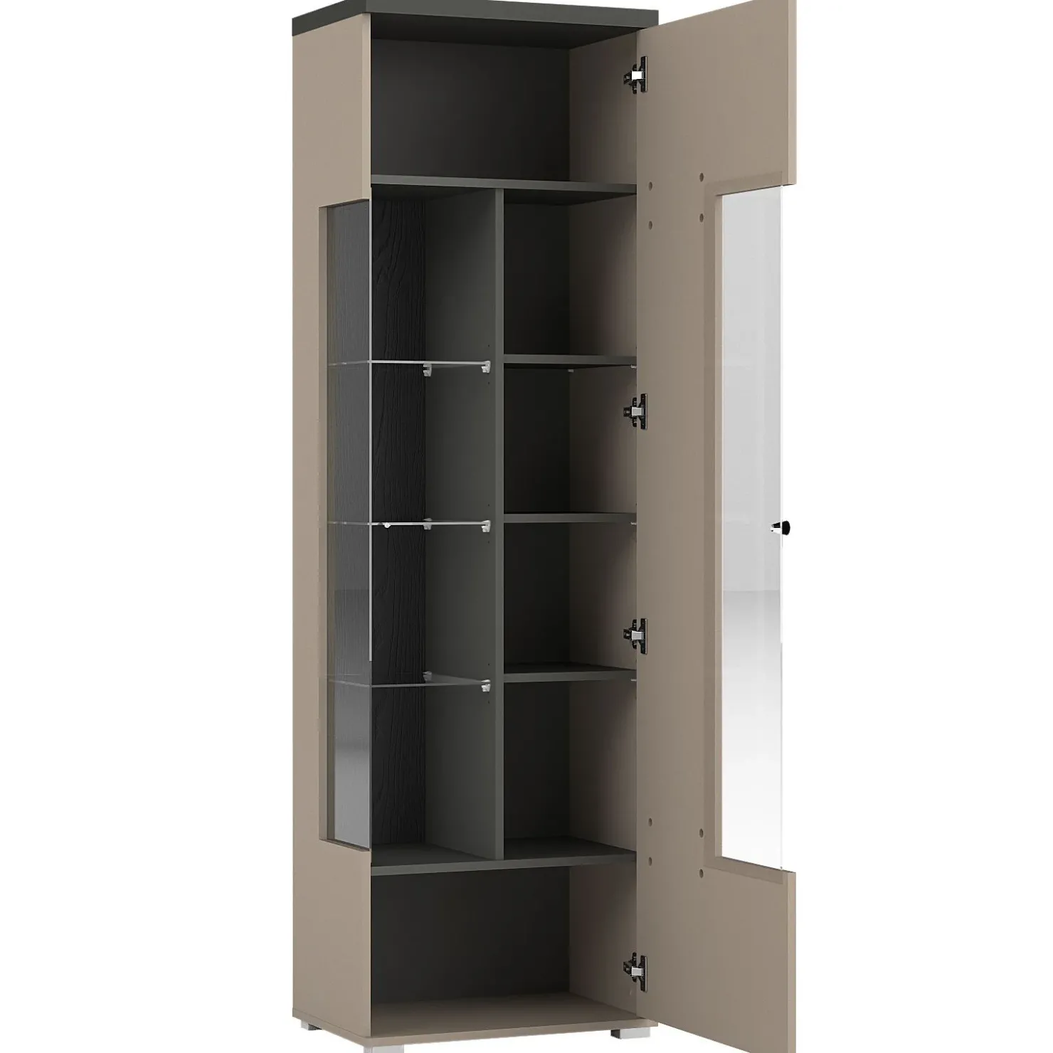 Garnero Arredamenti Parete attrezzata 325x180h cm moderna con vetrina beige grigio Matt Best