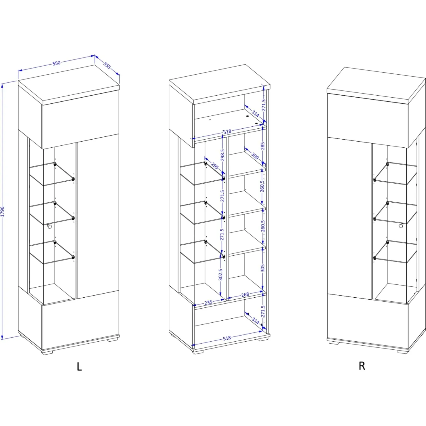 Garnero Arredamenti Parete attrezzata 325x180h cm moderna con vetrina beige grigio Matt Best