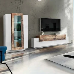 Garnero Arredamenti Parete attrezzata 290x121h cm moderna bianco lucido acero Milos Gihome® Bianco Lucido - Rovere Rustico Online