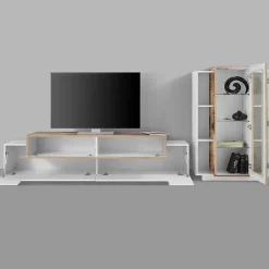 Garnero Arredamenti Parete attrezzata 290x121h cm moderna bianco lucido acero Milos Gihome® Bianco Lucido - Rovere Rustico Online