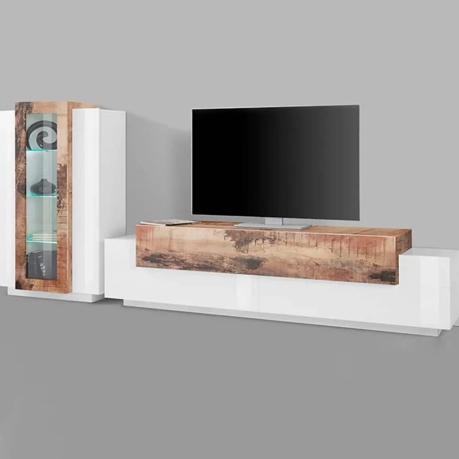 Garnero Arredamenti Parete attrezzata 290x121h cm moderna bianco lucido acero Milos Gihome® Bianco Lucido - Rovere Rustico Online