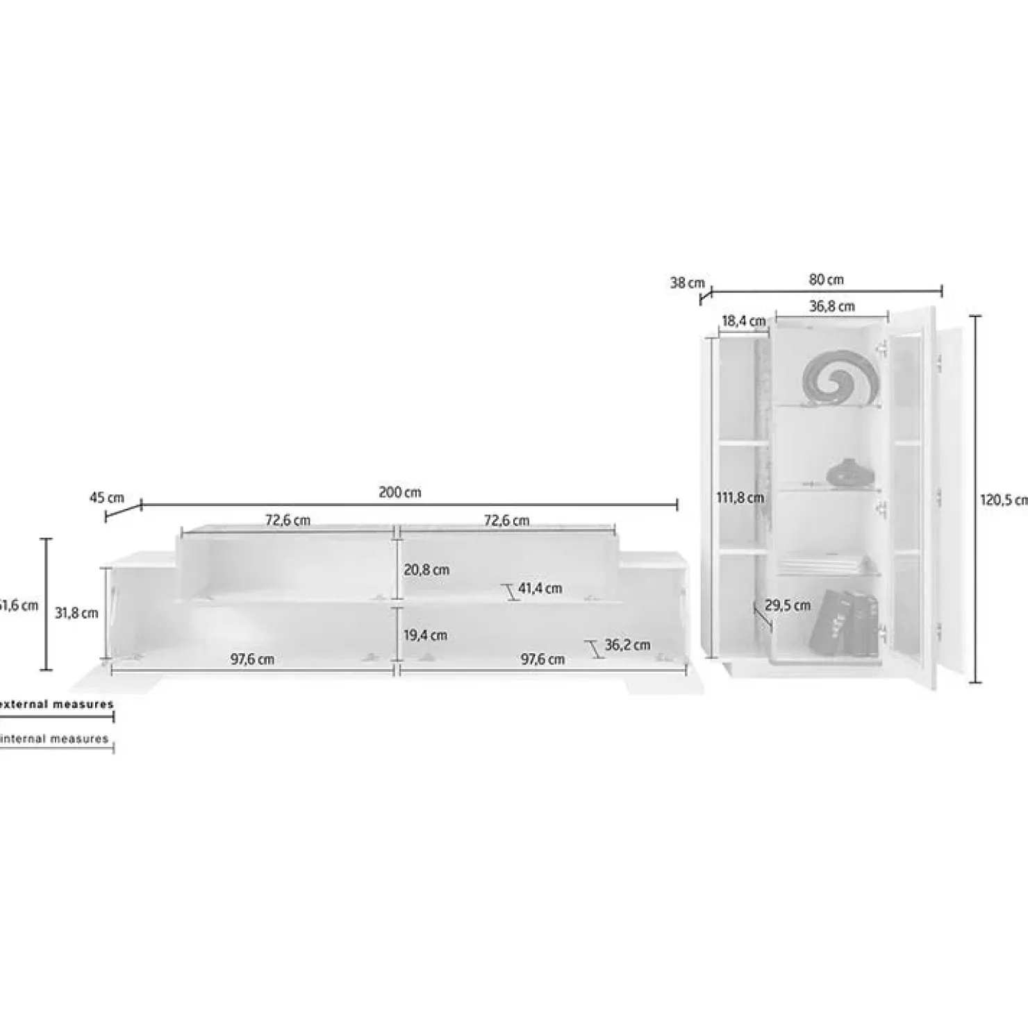 Garnero Arredamenti Parete attrezzata 290x121h cm moderna bianco lucido acero Milos Gihome® Bianco Lucido - Rovere Rustico Online
