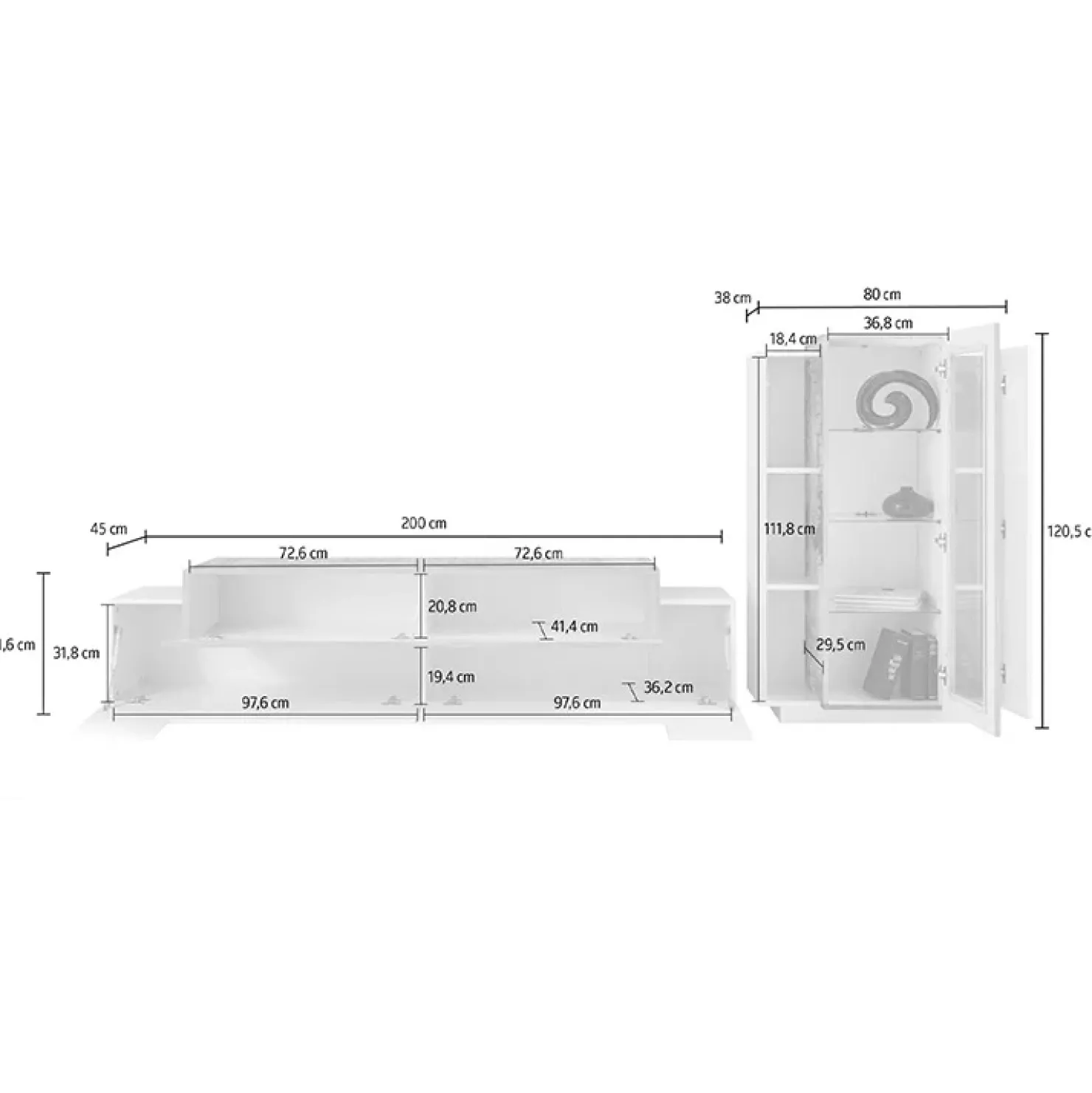 Garnero Arredamenti Parete attrezzata 290x121h cm moderna bianco lucido acero Milos Gihome® Bianco Lucido - Rovere Rustico Online