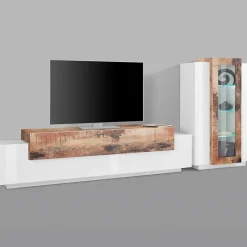 Garnero Arredamenti Parete attrezzata 290x121h cm moderna bianco lucido acero Milos Gihome® Bianco Lucido - Rovere Rustico Online