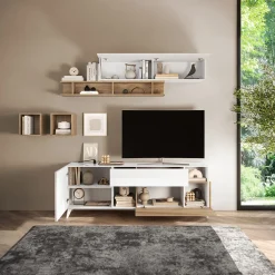 Garnero Arredamenti Parete attrezzata 181x205h cm moderna bianco lucido rovere chiaro Witty Rovere - Bianco Lucido Best