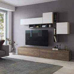 Garnero Arredamenti Parete attrezzata 258x200h cm moderna soggiorno noce bianco Bellon Noce - Bianco Best