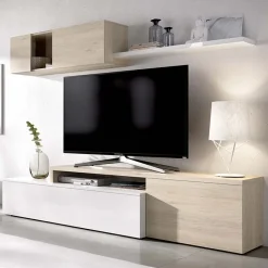 Garnero Arredamenti Parete attrezzata 201x155h cm moderna rovere naturale bianco lucido Gomer Clearance