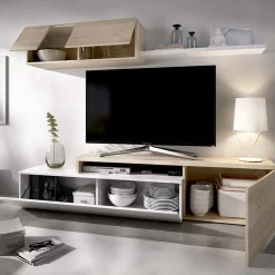 Garnero Arredamenti Parete attrezzata 201x155h cm moderna rovere naturale bianco lucido Gomer Clearance