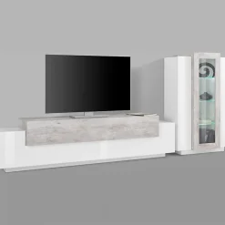 Garnero Arredamenti Parete attrezzata 290x121h cm moderna bianco lucido cemento Milos Gihome® Cemento - Bianco Lucido Clearance