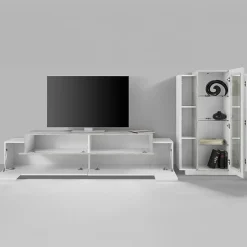 Garnero Arredamenti Parete attrezzata 290x121h cm moderna bianco lucido cemento Milos Gihome® Cemento - Bianco Lucido Clearance