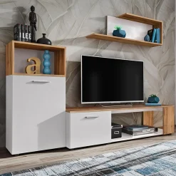 Garnero Arredamenti Parete attrezzata 200x160h cm moderna bianco opaco rovere Caravaggio Bianco Opaco - Rovere Rustico Hot