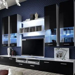 Garnero Arredamenti Parete attrezzata 300x190h cm moderna bianco opaco nero lucido Baltimora Gihome® Nero Lucido - Bianco opaco Clearance