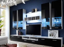 Garnero Arredamenti Parete attrezzata 300x190h cm moderna bianco opaco nero lucido Baltimora Gihome® Nero Lucido - Bianco opaco Clearance