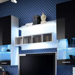 Garnero Arredamenti Parete attrezzata 300x190h cm moderna bianco opaco nero lucido Baltimora Gihome® Nero Lucido - Bianco opaco Clearance