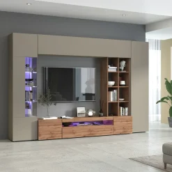Garnero Arredamenti Parete attrezzata 290x190h cm moderna tortora rovere Zenith Tortora - Rovere Sale