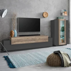 Garnero Arredamenti Parete attrezzata 290x121h cm moderna antracite rovere Milos Gihome® Antracite - Rovere Rustico Clearance