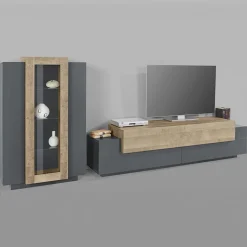 Garnero Arredamenti Parete attrezzata 290x121h cm moderna antracite rovere Milos Gihome® Antracite - Rovere Rustico Clearance