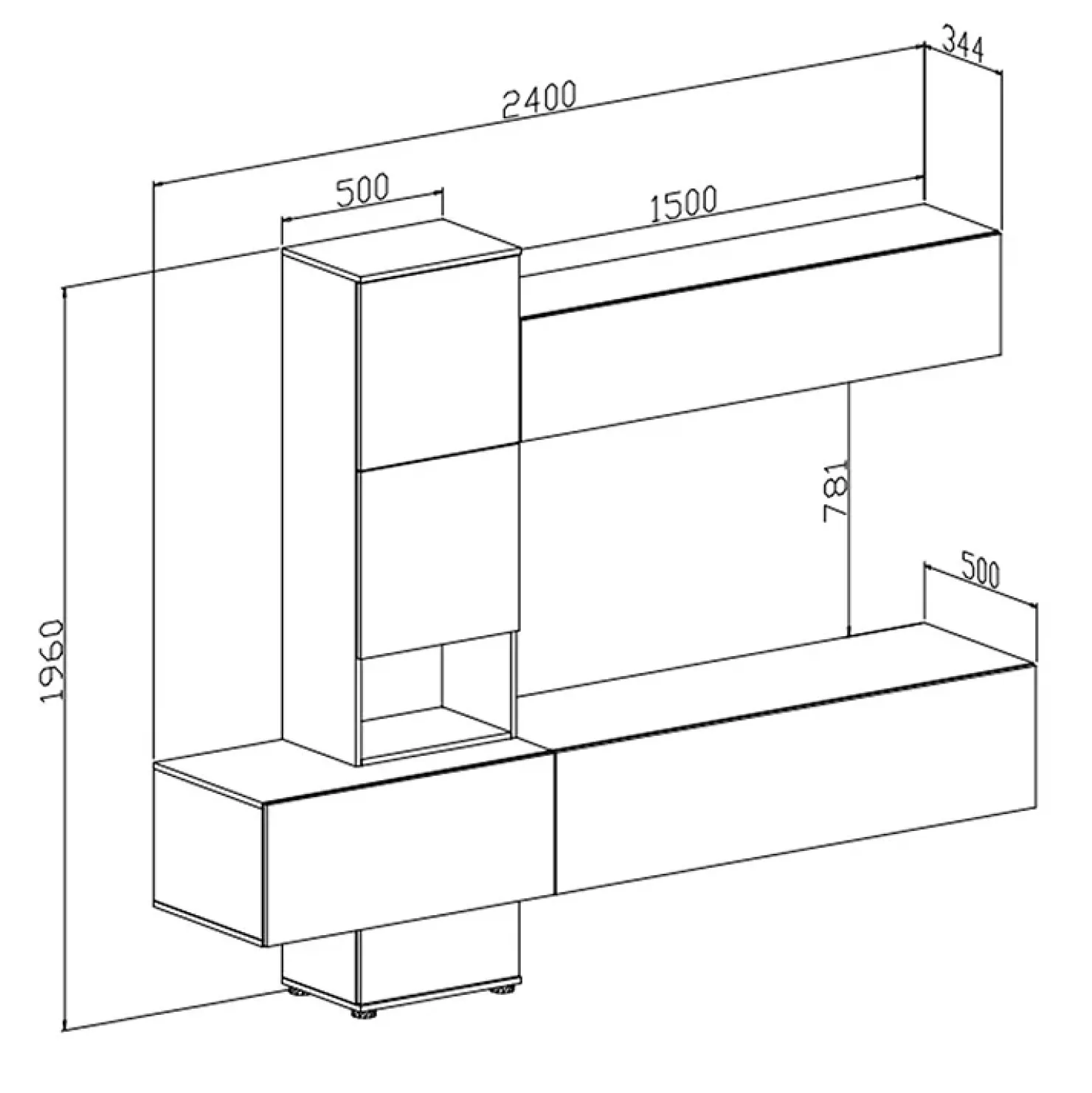 Garnero Arredamenti Parete attrezzata 240x196h cm moderna noce bianco spatolato Marlie New