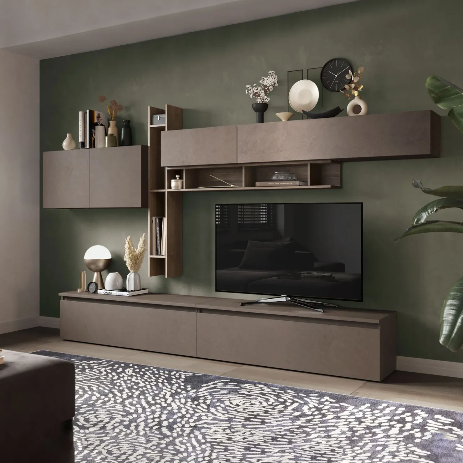 Garnero Arredamenti Parete attrezzata 336x200h cm moderna rovere marrone bronzo Sunset 32 Marrone - Bronzo Clearance