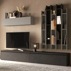Garnero Arredamenti Parete attrezzata 276x210h cm moderna antracite grigio scuro Sunset 30 Online