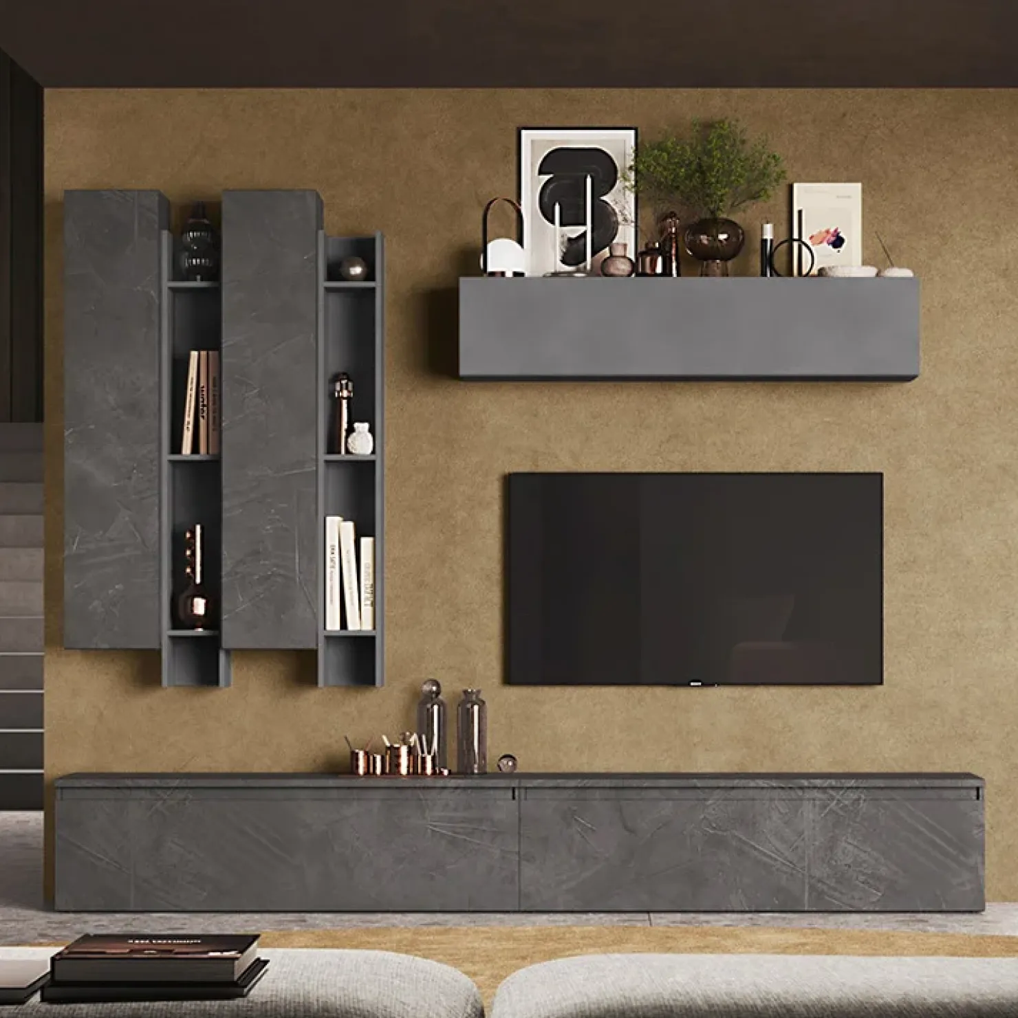 Garnero Arredamenti Parete attrezzata 276x210h cm moderna grigio scuro antracite Sunset 4 Antracite - Grigio Clearance