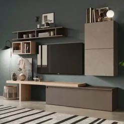 Garnero Arredamenti Parete attrezzata 260x190h cm moderna tortora marrone rovere chiaro Sunset 2 Outlet