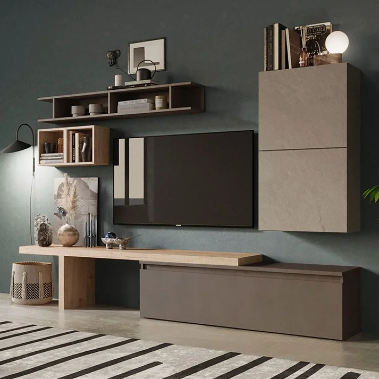 Garnero Arredamenti Parete attrezzata 260x190h cm moderna tortora marrone rovere chiaro Sunset 2 Outlet