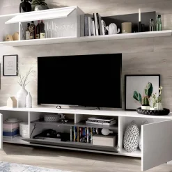 Garnero Arredamenti Parete attrezzata 200x140h cm moderna bianco lucido grafite Isador Bianco Lucido - Grafite