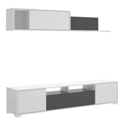 Garnero Arredamenti Parete attrezzata 200x140h cm moderna bianco lucido grafite Isador Bianco Lucido - Grafite