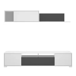 Garnero Arredamenti Parete attrezzata 200x140h cm moderna bianco lucido grafite Isador Bianco Lucido - Grafite