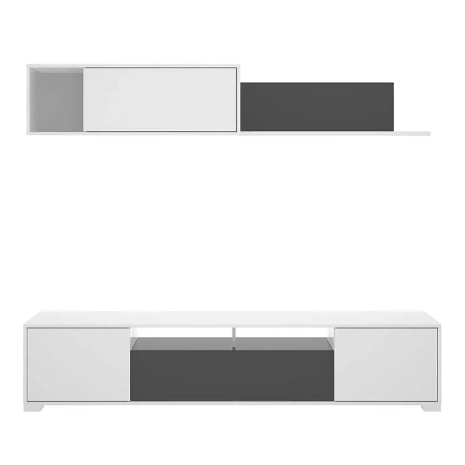 Garnero Arredamenti Parete attrezzata 200x140h cm moderna bianco lucido grafite Isador Bianco Lucido - Grafite