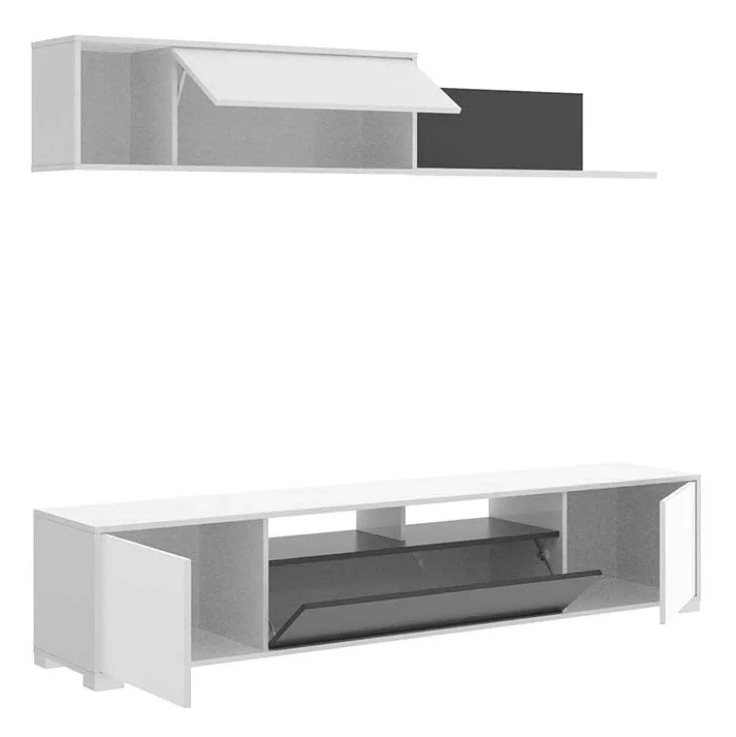 Garnero Arredamenti Parete attrezzata 200x140h cm moderna bianco lucido grafite Isador Bianco Lucido - Grafite