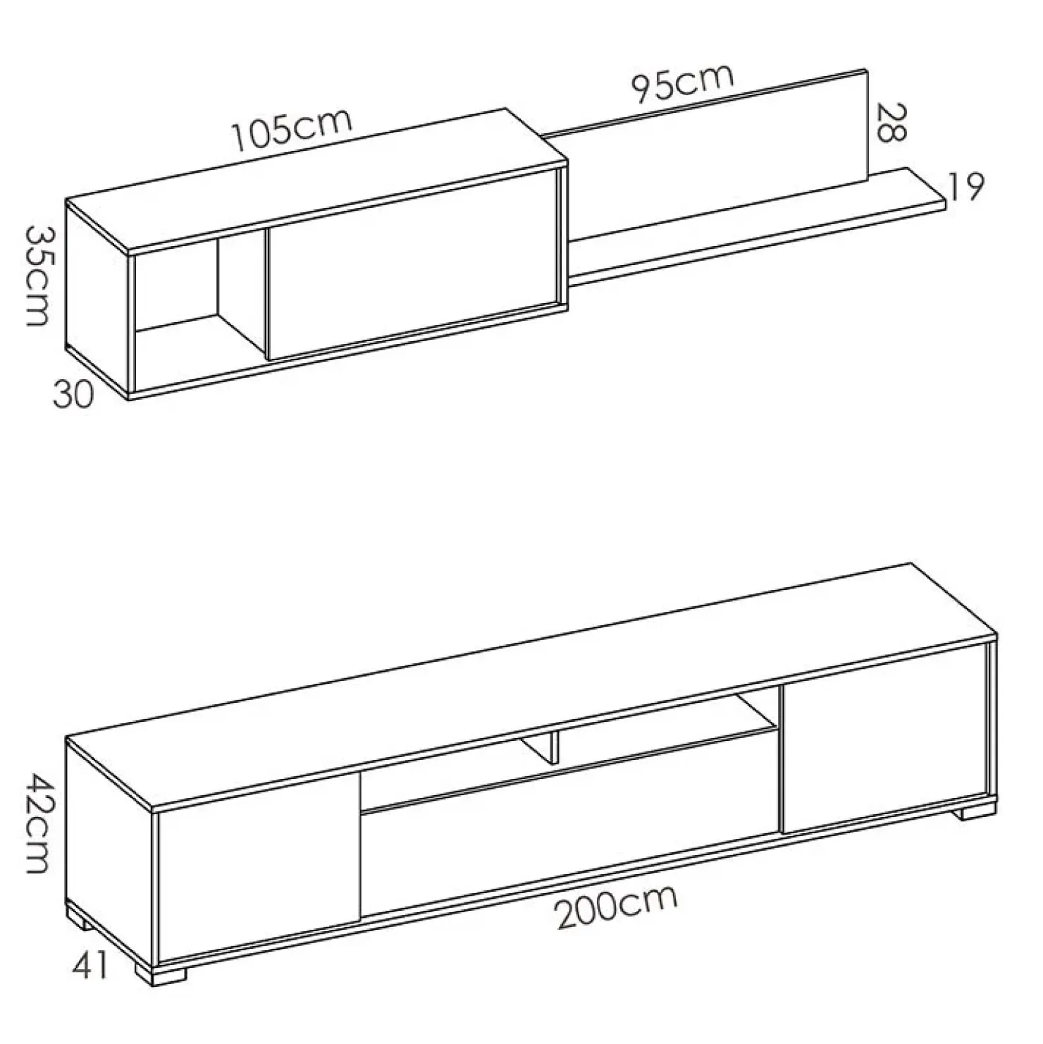 Garnero Arredamenti Parete attrezzata 200x140h cm moderna bianco lucido grafite Isador Bianco Lucido - Grafite