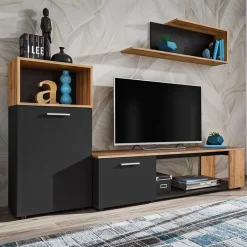 Garnero Arredamenti Parete attrezzata 200x160h cm moderna nero opaco rovere Caravaggio Nero Opaco - Rovere Rustico Hot