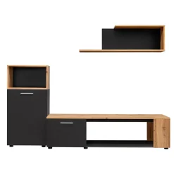 Garnero Arredamenti Parete attrezzata 200x160h cm moderna nero opaco rovere Caravaggio Nero Opaco - Rovere Rustico Hot