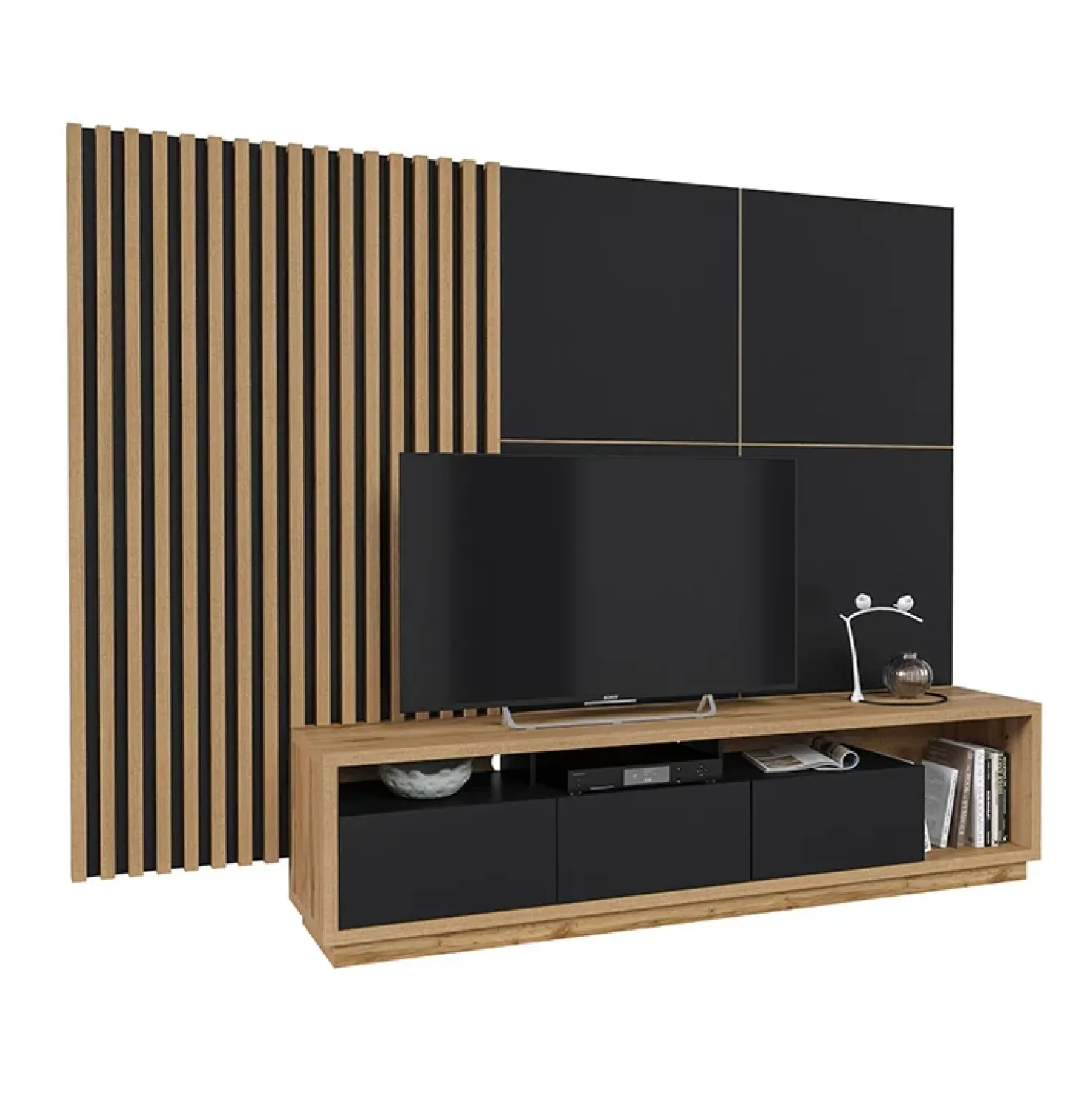 Garnero Arredamenti Parete attrezzata 251x196h cm moderna rovere nero Favorita Rovere - Nero opaco New