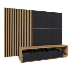 Garnero Arredamenti Parete attrezzata 251x196h cm moderna rovere nero Favorita Rovere - Nero opaco New