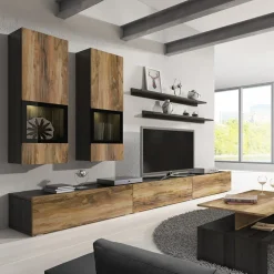 Garnero Arredamenti Parete attrezzata 270x176h cm moderna noce antico nero frassinato Emotion Gihome® Nero Frassinato - Noce Outlet