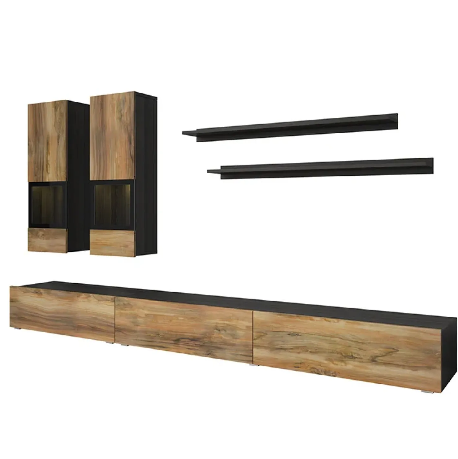 Garnero Arredamenti Parete attrezzata 270x176h cm moderna noce antico nero frassinato Emotion Gihome® Nero Frassinato - Noce Outlet