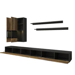 Garnero Arredamenti Parete attrezzata 270x176h cm moderna noce antico nero frassinato Emotion Gihome® Nero Frassinato - Noce Outlet