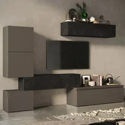 Garnero Arredamenti Parete attrezzata 290x195h cm moderna grigio scuro antracite Sunset 16 Antracite - Grigio Discount