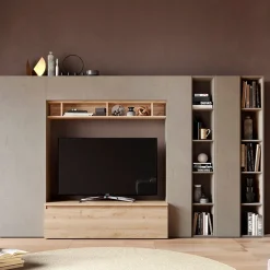 Garnero Arredamenti Parete attrezzata 305x186h cm moderna tortora rovere chiaro Sunset 36 Rovere - Tortora New