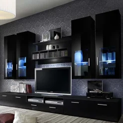 Garnero Arredamenti Parete attrezzata 300x190h cm moderna Barrie Gihome® Nero Lucido Best