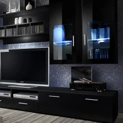 Garnero Arredamenti Parete attrezzata 300x190h cm moderna Barrie Gihome® Nero Lucido Best