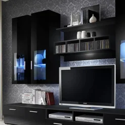 Garnero Arredamenti Parete attrezzata 300x190h cm moderna Barrie Gihome® Nero Lucido Best